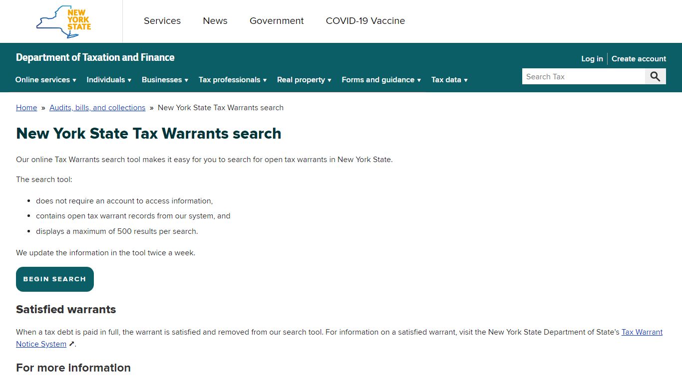 New York State Tax Warrants search